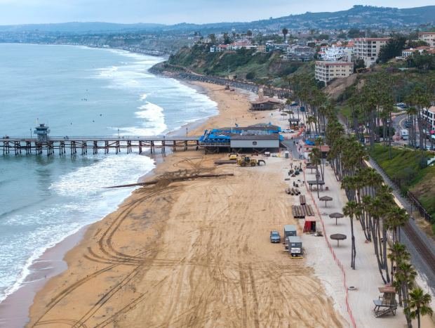 The beach around the pier after a sand replenishment project in San Clemente, CA, on Thursday, May 23, 2024. The tide was plus 3.1 feet. (Photo by Jeff Gritchen, Orange County Register/SCNG)