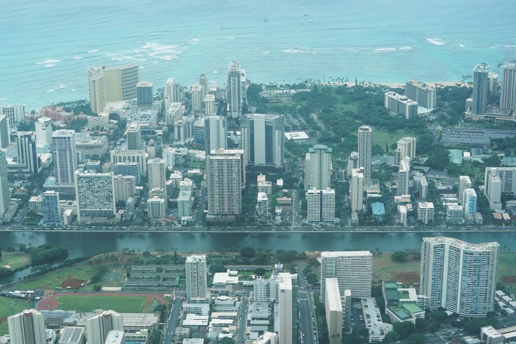 The Ala Wai Canal with the makai view of Waikiki.