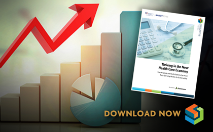 Is Your Hospital's Operating Model Built for the Future? The cover of the AHA Market Scan Trailblazers report, “Thriving in the New Health Care Economy — How Hospitals and Health Systems Can Pivot Their Operating Models for Sustainability” overlayed on graphs showing upward growth. Download now.