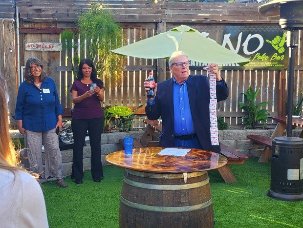 Former state Sen. Bill Monning spoke at the launch party for the Yes on Measure Z for a Safe and Healthy Santa Cruz campaign, which he endorses. (Aric Sleeper/Santa Cruz Sentinel)