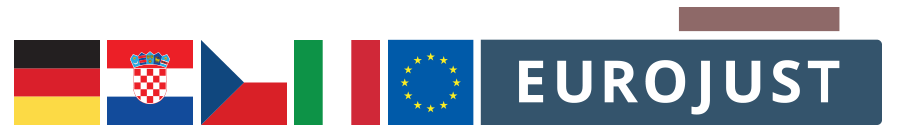 Flags of DE HR CZ IT and logos of Eurojust