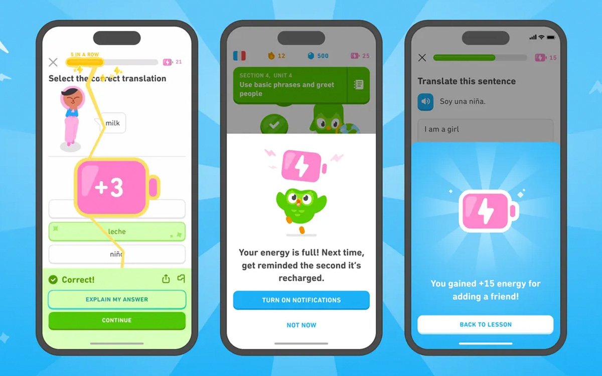 Duolingo Energy nouvelle mécanique d'apprentissage