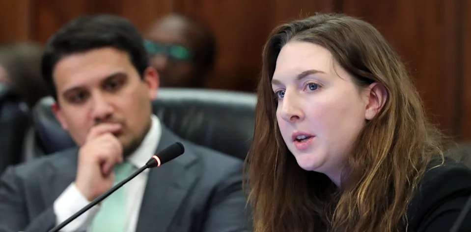 Director of Sustainability and Resiliency Casey Shevlin speaks during a city budget meeting March 4 at Akron City Hall.