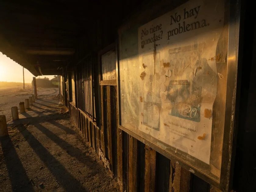 Several dilapidated and closed retail spaces