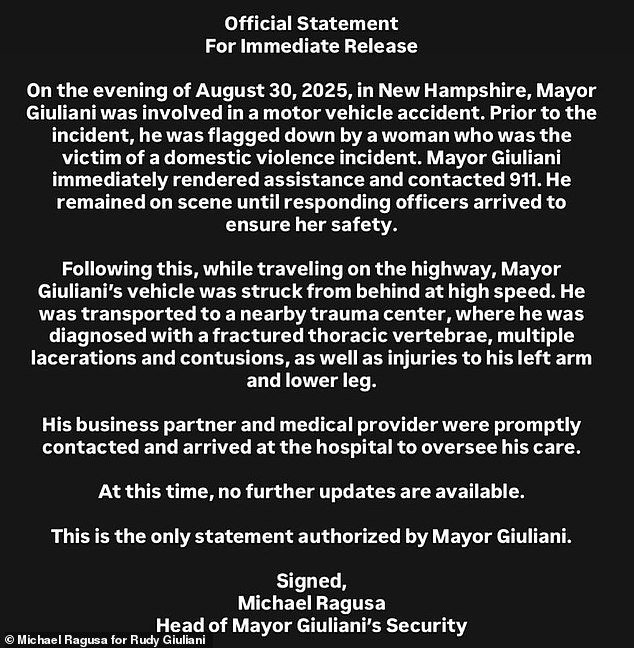 Ragusa announced his Saturday night car crash via a statement on X