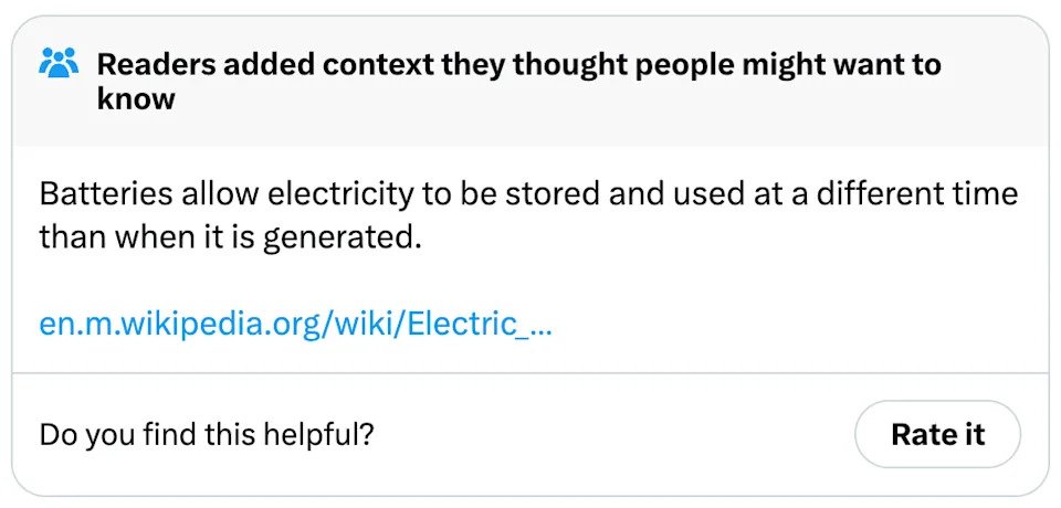 Summary of context: Batteries store and use electricity at different times than when generated