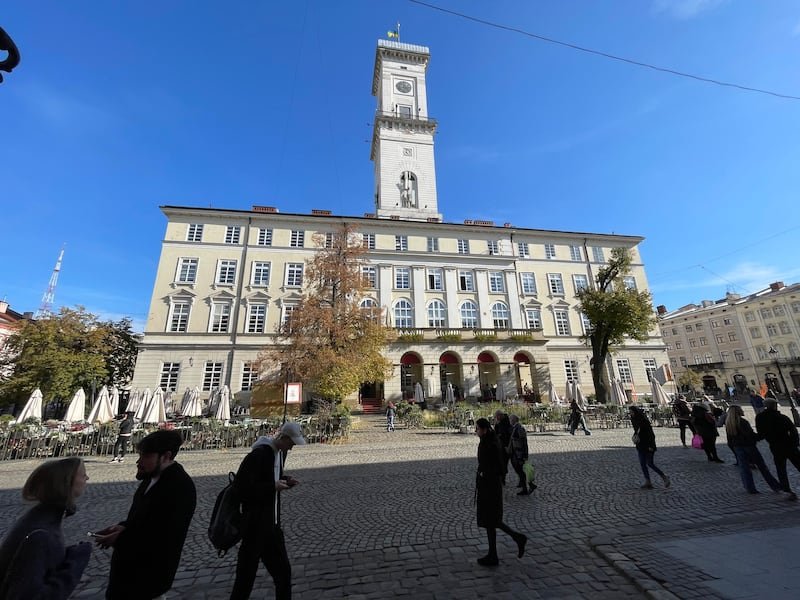 City hall in the centre of Lviv. Photograph: Daniel McLaughlin