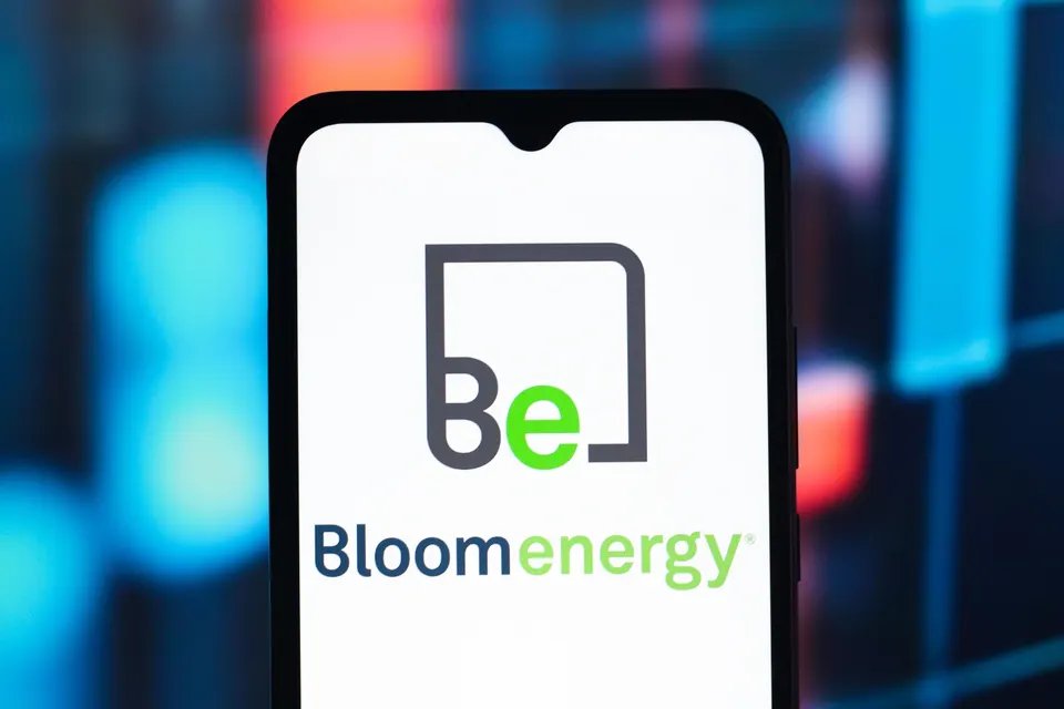 In this photo illustration, the Bloom Energy (Be) logo is...