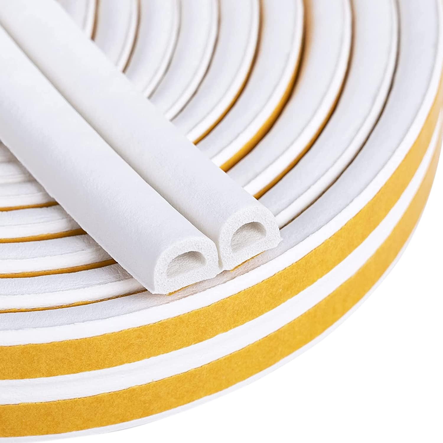 Draught Excluder Tape for Door Window, Self-Adhesive Weather Stripping, 6m Type D Sealing Foam Tape Strip Against Cold Draught/anti-Collision/soundproof/waterproof/dustproof White