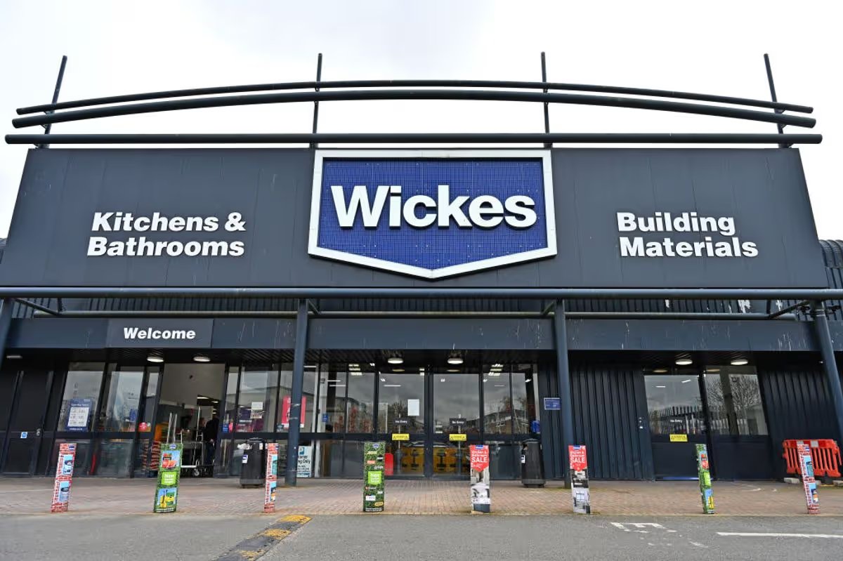 A general exterior view of a Wickes DIY home improvement retailer and builders merchant store