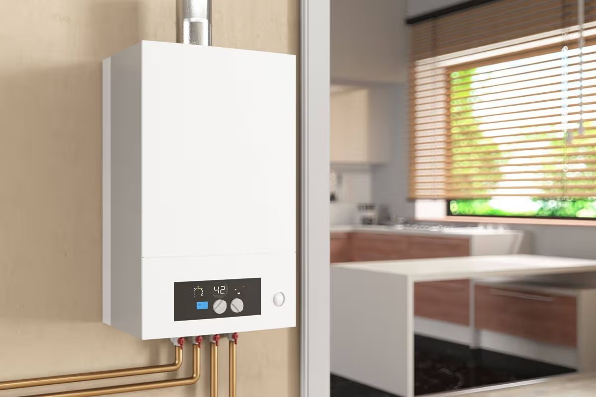 Modern White Combi Gas Boiler Installed in Contemporary Kitchen