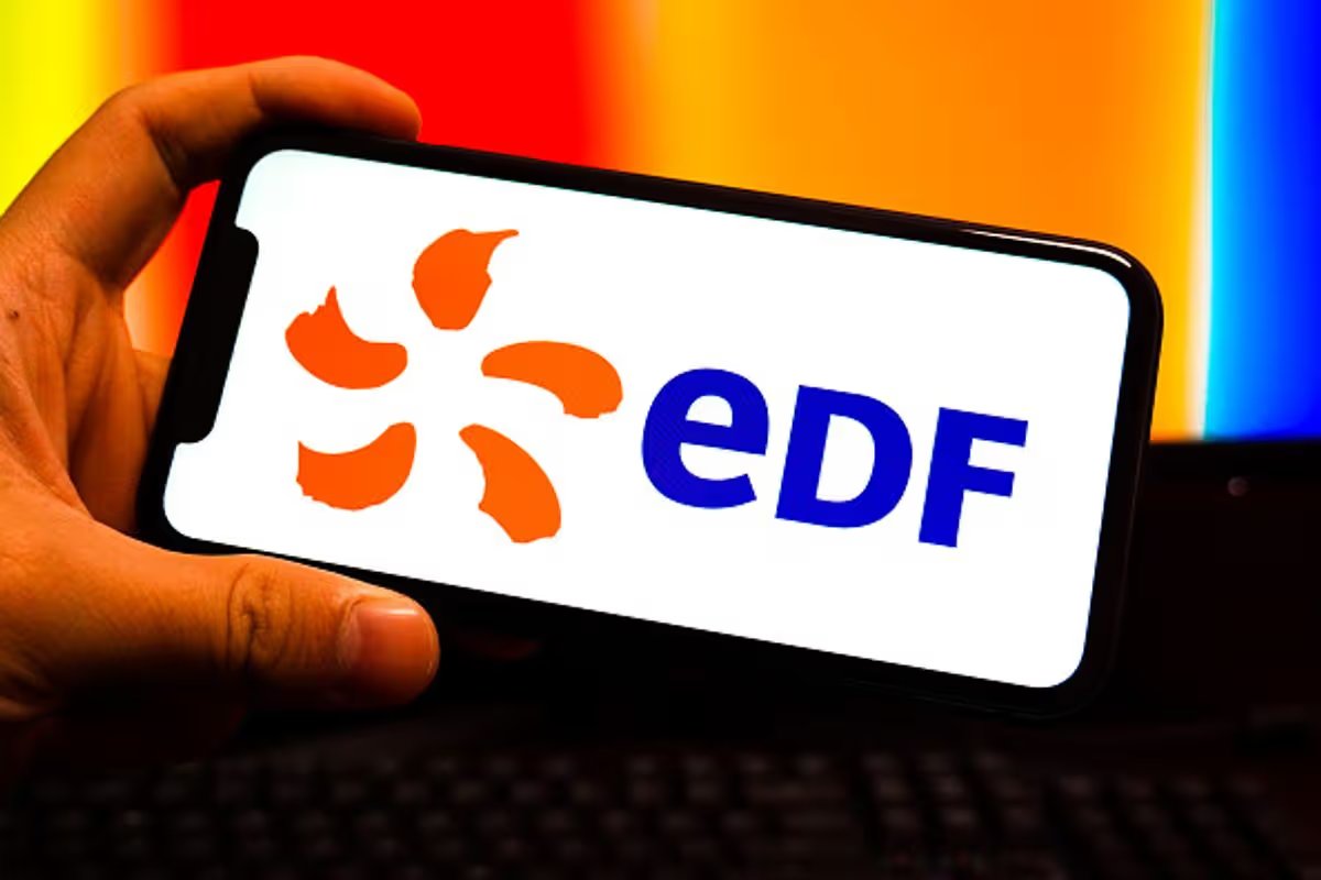 EDF logo is displayed on the screen of a smartphone