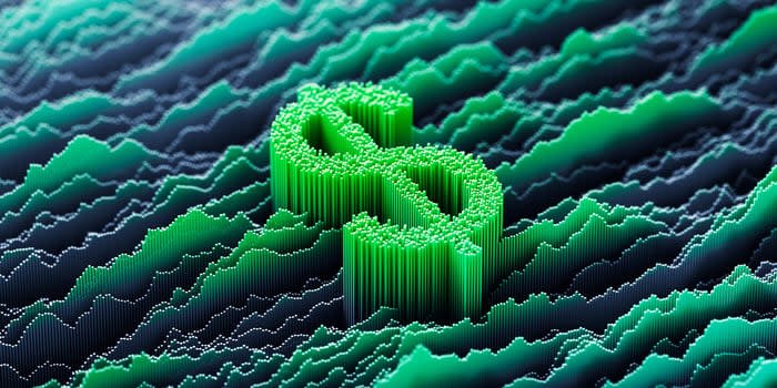 Green waves forming a dollar sign in the middle of the picture. 