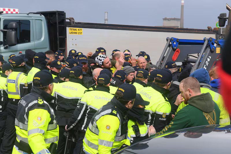 Gardaí and protesters at Whitegate refinery in Co Cork during the fuel protests in April. Photograph: Michael Mac Sweeney/Provision