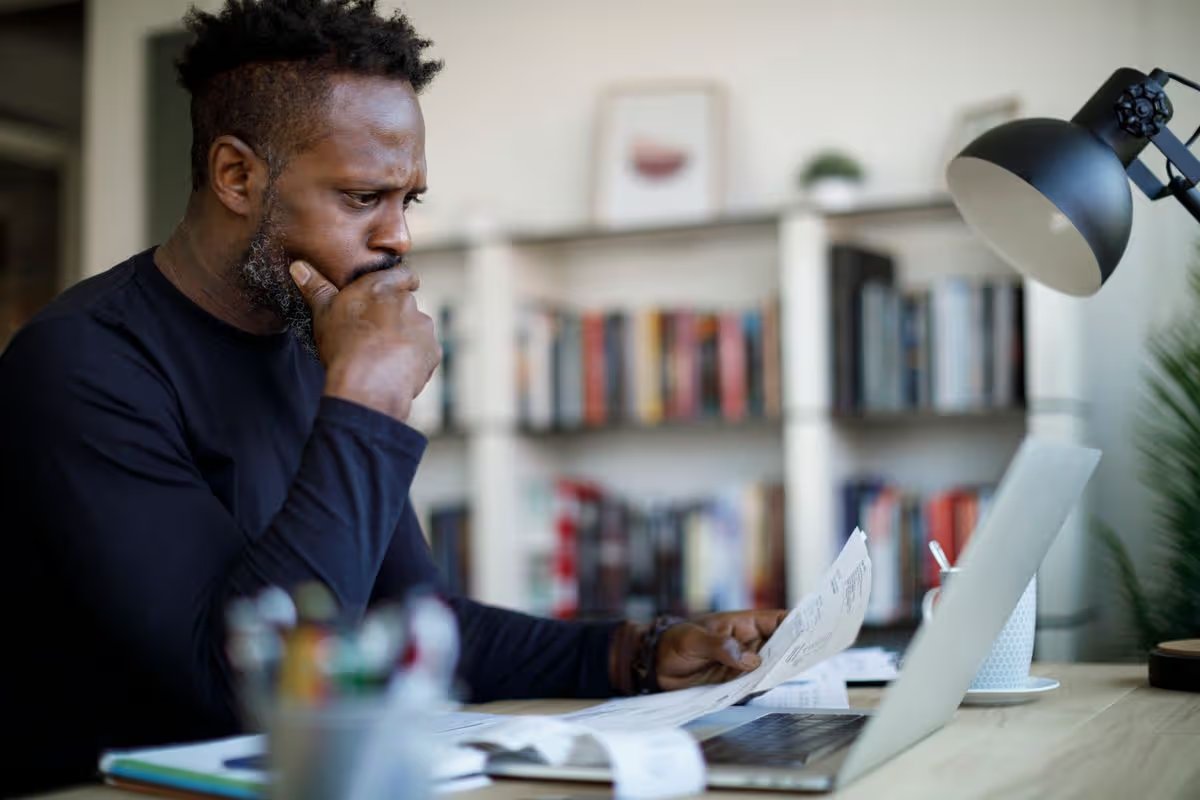 Worried man about budget and home finances