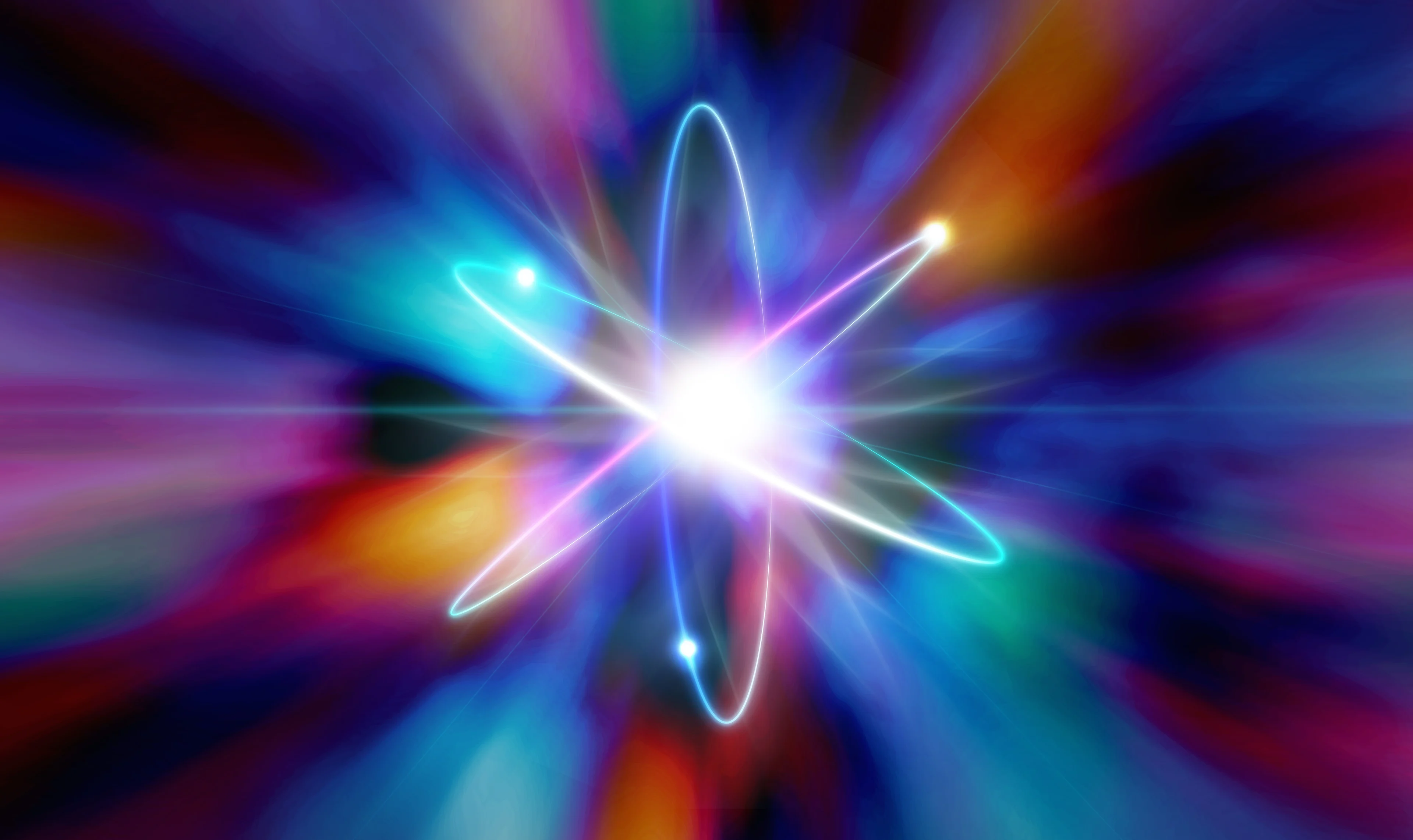 Technicolor atom representing atomic power.