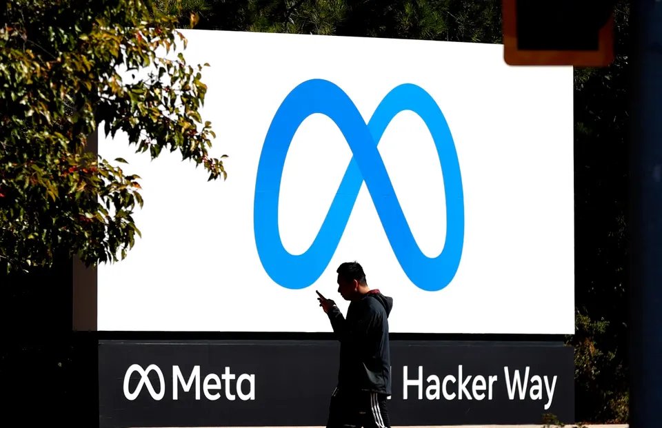 Meta logo at Menlo Park, California, U.S. headquarters.